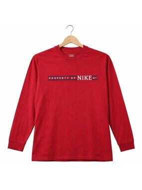 Nike Long Sleeve Shirt Mens L Red Y2K Property Of Nike Athletic Dept
